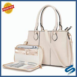 PU Leather Tote Crossbody Bag Set with 3 Zippered Compartments